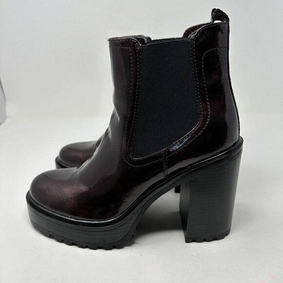 Guess Platform Ankle Boots Dark Red Patent Faux Leather 10M Chunky - Picture 6 of 13